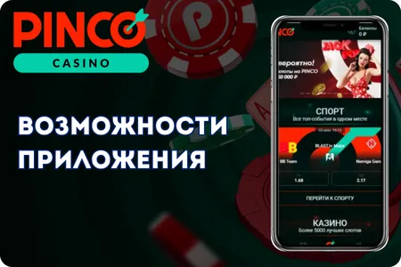 Возможности мобильного приложения Pinco Casino